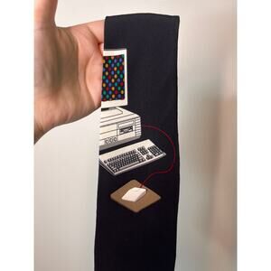 1990s Vicky Davis New York Computer Mouse Trap Corporate Tech Geek 3D Silk Tie